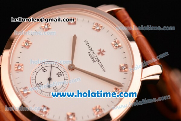 Vacheron Constantin Malte Miyota Quartz Rose Gold Case with Brown Leather Bracelet Diamond Markers and White Dial - Click Image to Close